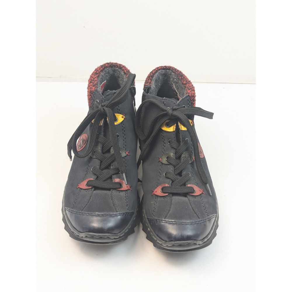 Rieker Black‎ Leather Womens Size 40 Ankle Boots Lace Up Zip Up Comfort Casual